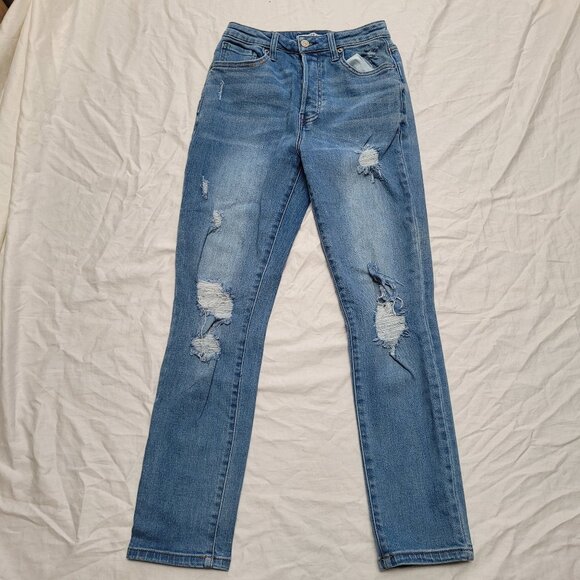 Button Fly Distressed Jeans Medium Wash Size 26 Stretchy Forever 21 - Picture 14 of 14